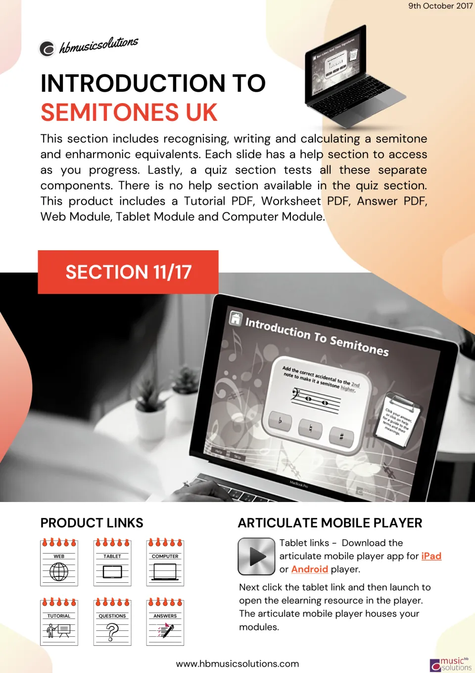 Introduction to the semitone resource, section 11 of 17, with PDF and digital module links and quiz details.