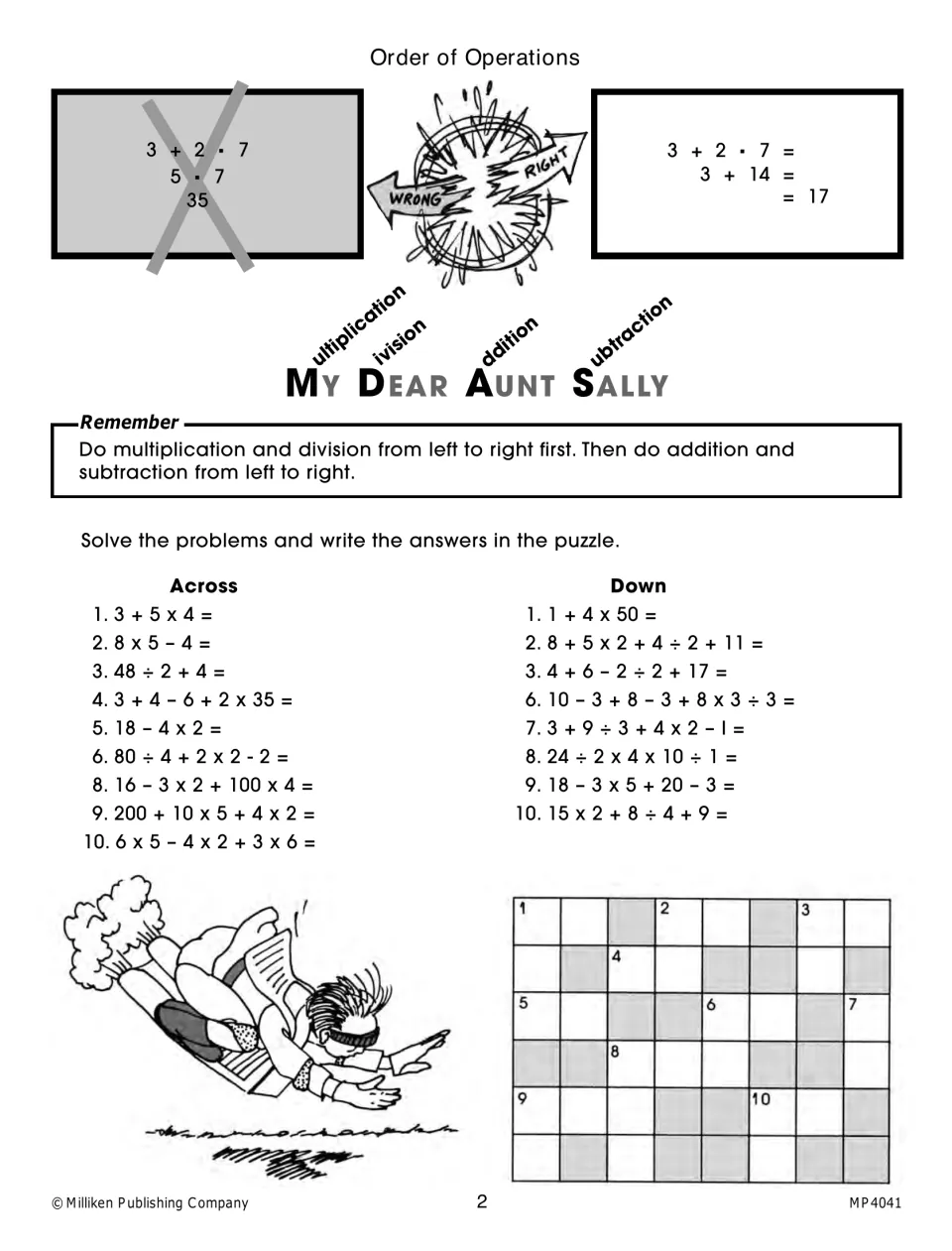 Order of operations: students solve 10 across and 8 down expressions and write the answers in a cross-number puzzle