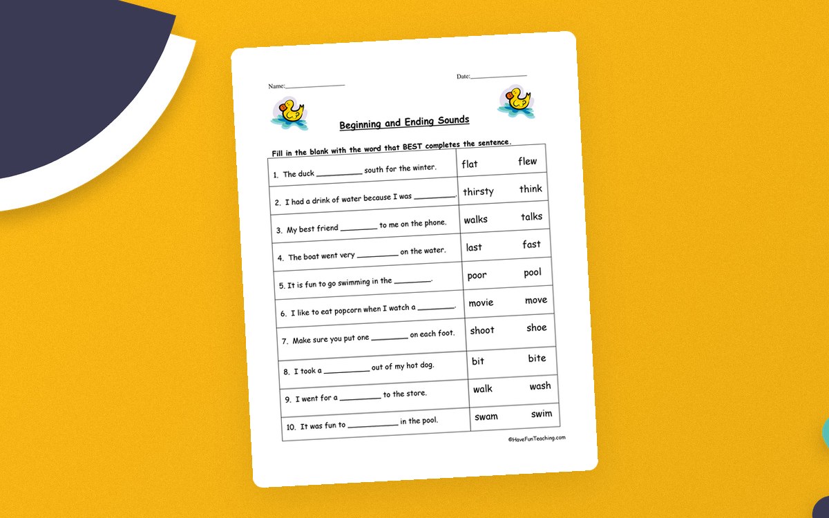 Beginning and Ending Sounds Worksheet teaching resource preview