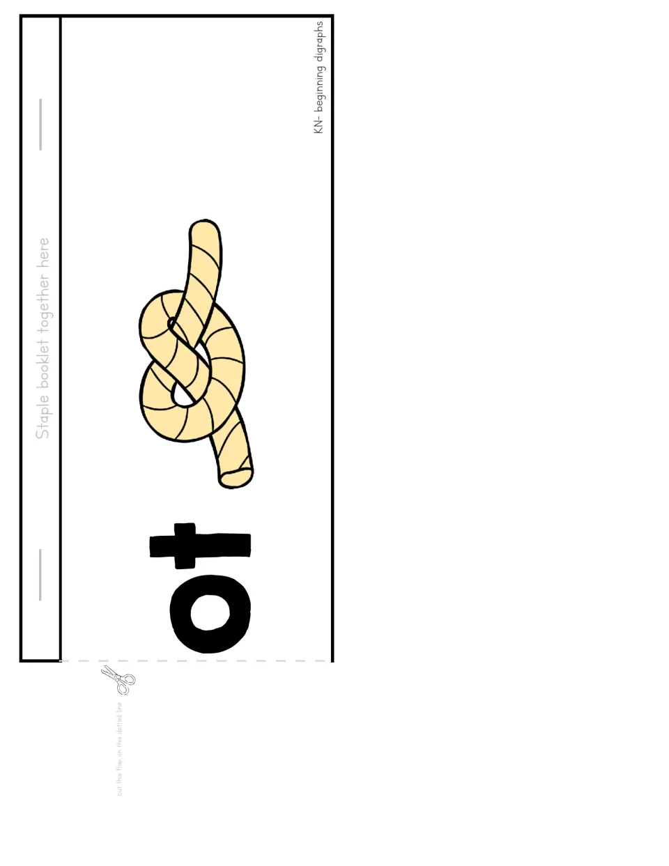 KN- flipchart sheet 5: ot ending and a rope knot illustration, joining the kn base to form the word knot