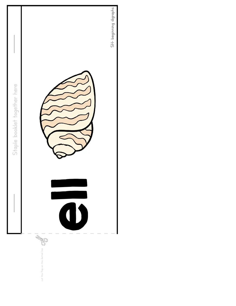 Flip booklet cut-out piece: ell with a seashell picture, the last ending page, which reads shell under the sh flap