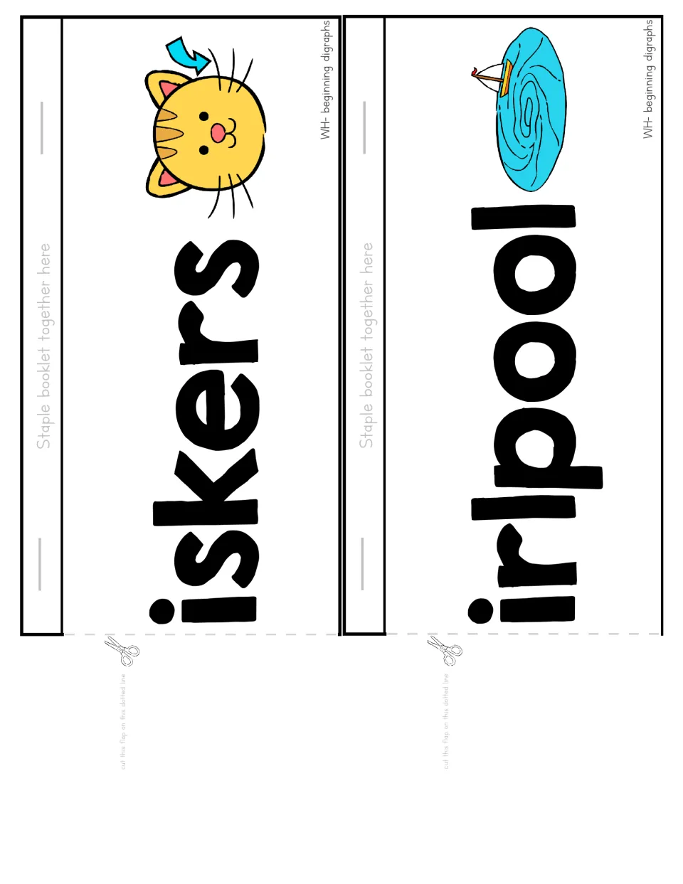 WH booklet flaps pair iskers with a cat's whiskers and irlpool with a whirlpool to join the shared wh base