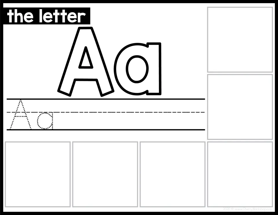 Letter A sorting mat shows uppercase A and lowercase a, with Aa to trace and space for matching cards