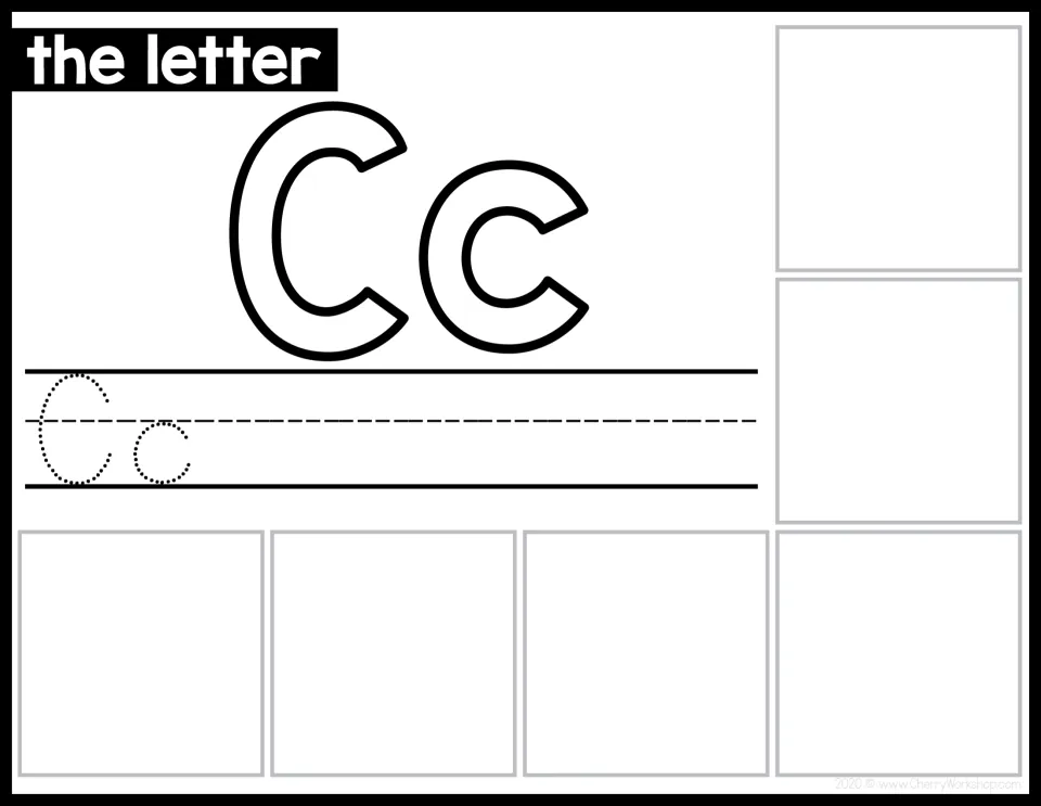 Letter C sorting mat shows uppercase C and lowercase c, with Cc to trace and space for matching cards