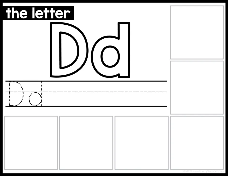 Letter D sorting mat shows uppercase D and lowercase d, with Dd to trace and space for matching cards