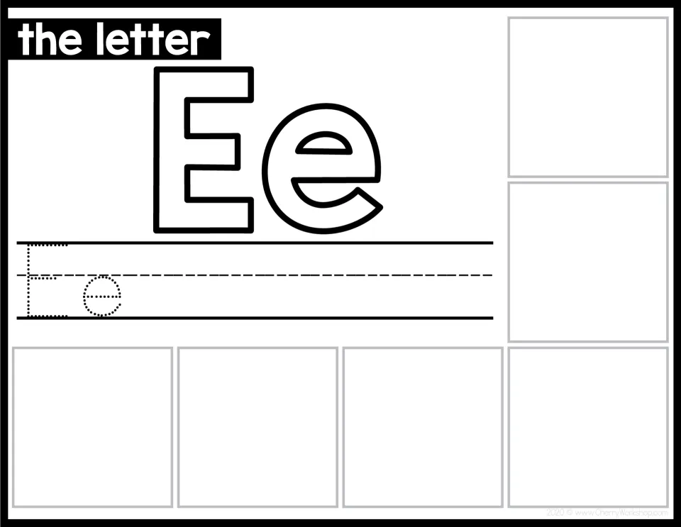 Letter E sorting mat shows uppercase E and lowercase e, with Ee to trace and space for matching cards