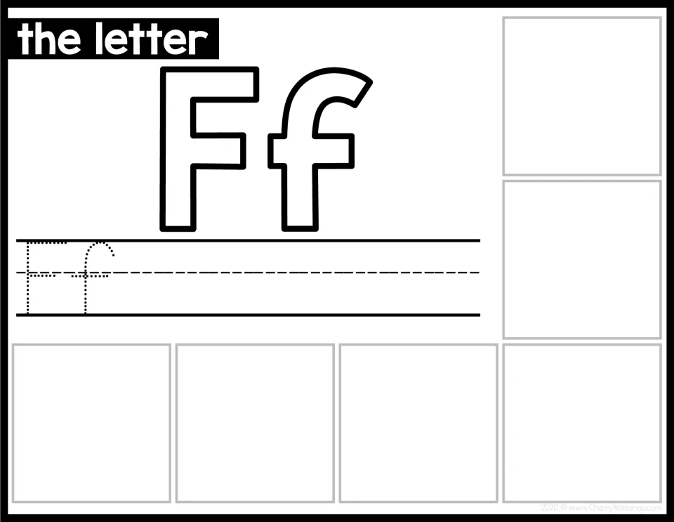 Letter F sorting mat shows uppercase F and lowercase f, with Ff to trace and space for matching cards