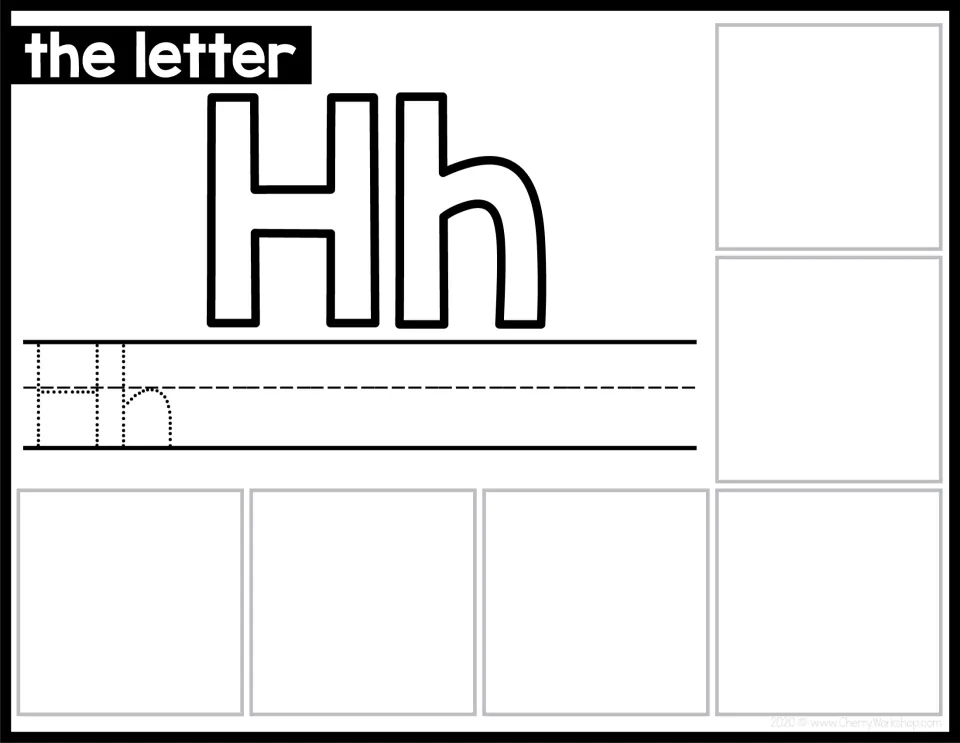 Letter H sorting mat shows uppercase H and lowercase h, with Hh to trace and space for matching cards