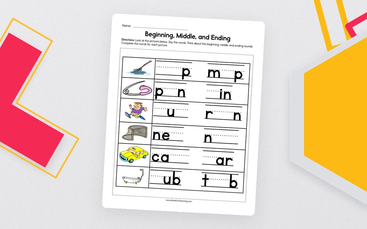 Beginning, Middle, and Ending Sounds Worksheet teaching resource preview