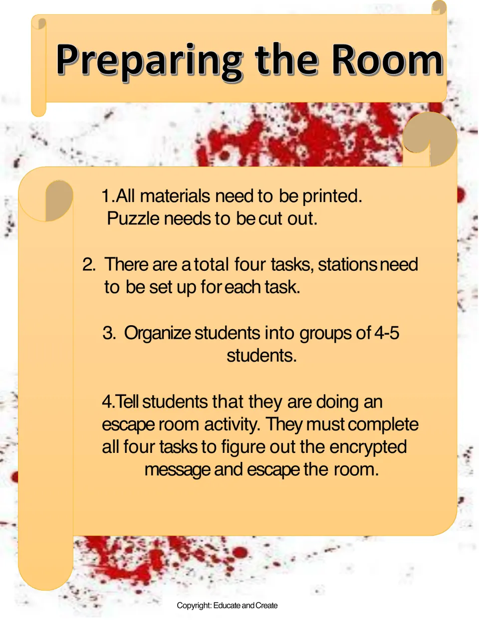 Preparing the Room: teacher steps to print materials, cut out the puzzle, set up four task stations and form groups of 4-5