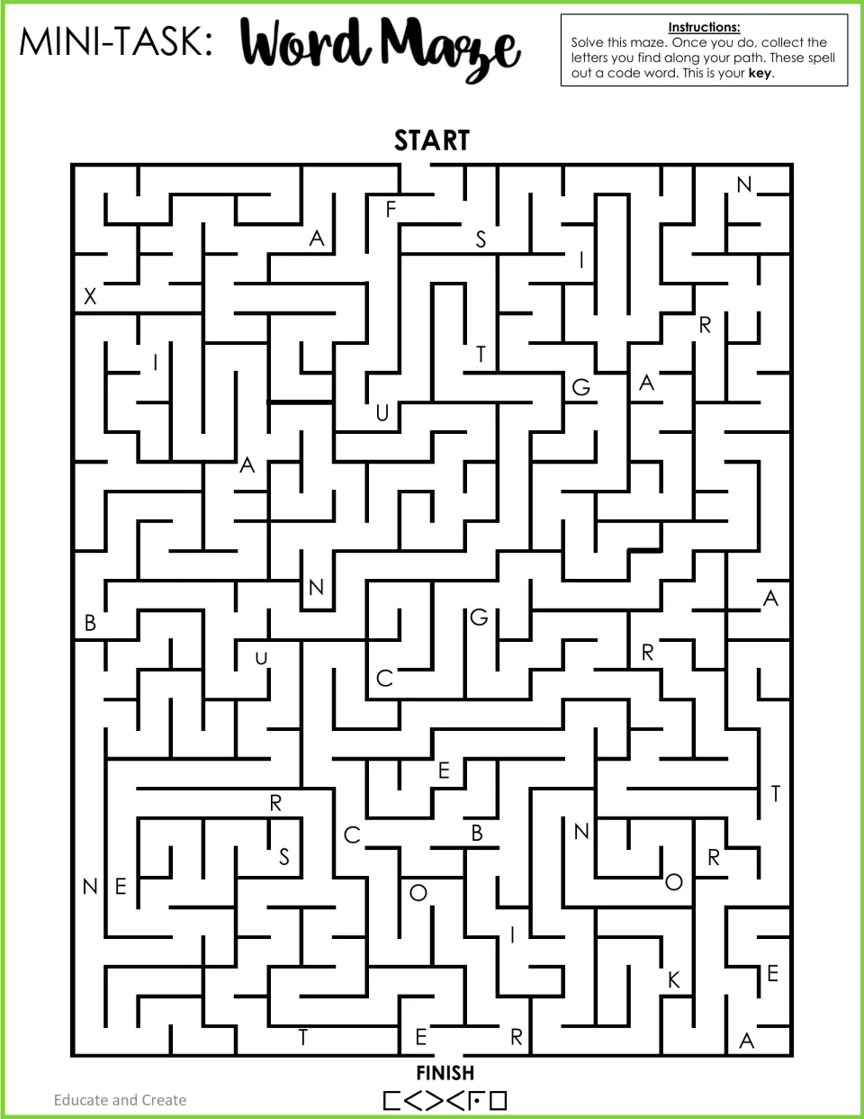 Word Maze mini-task: students solve the maze and collect the letters along their path to spell a code word key