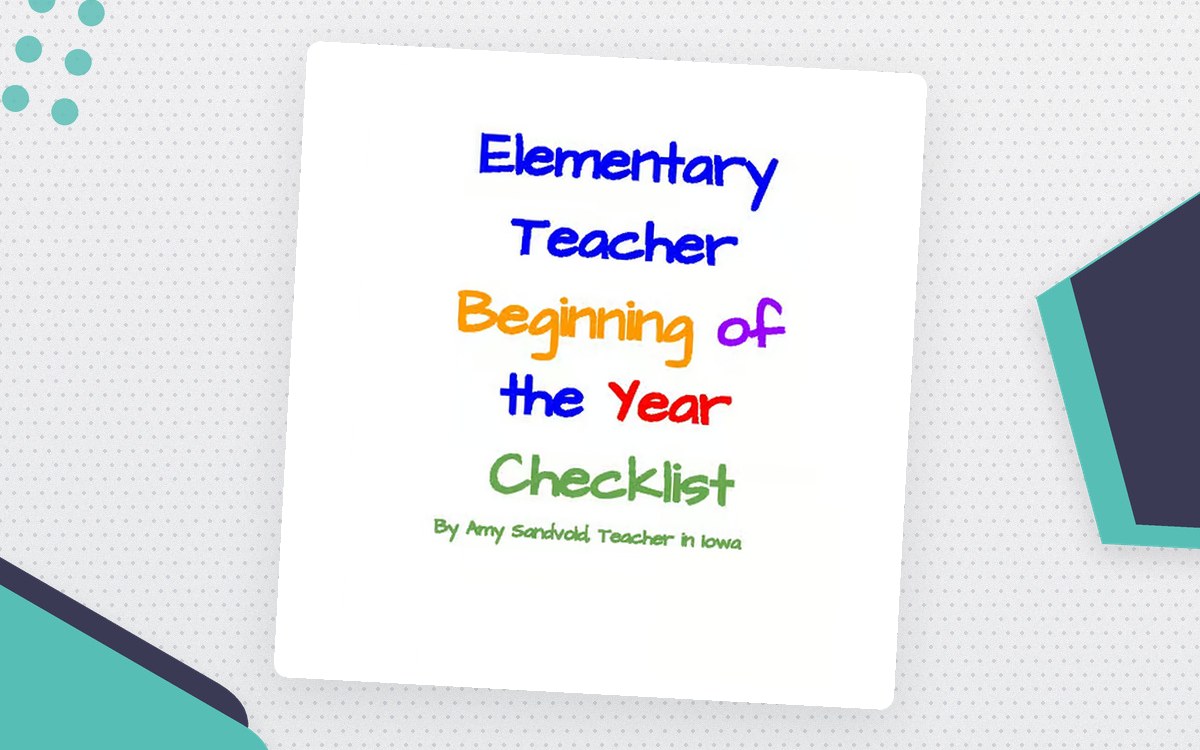 Elementary Teacher Beginning of the Year Checklist cover with a clipboard, pencils, and classroom-preparation title.