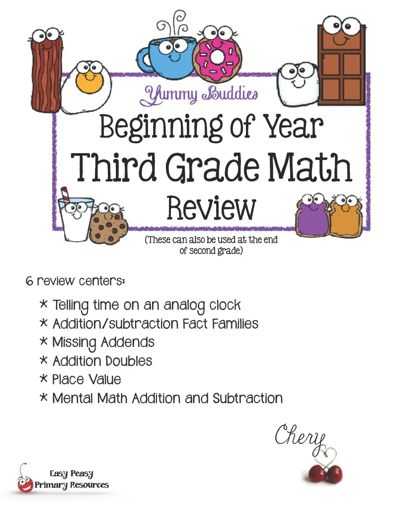 Beginning of Year Third Grade Math Review – cover