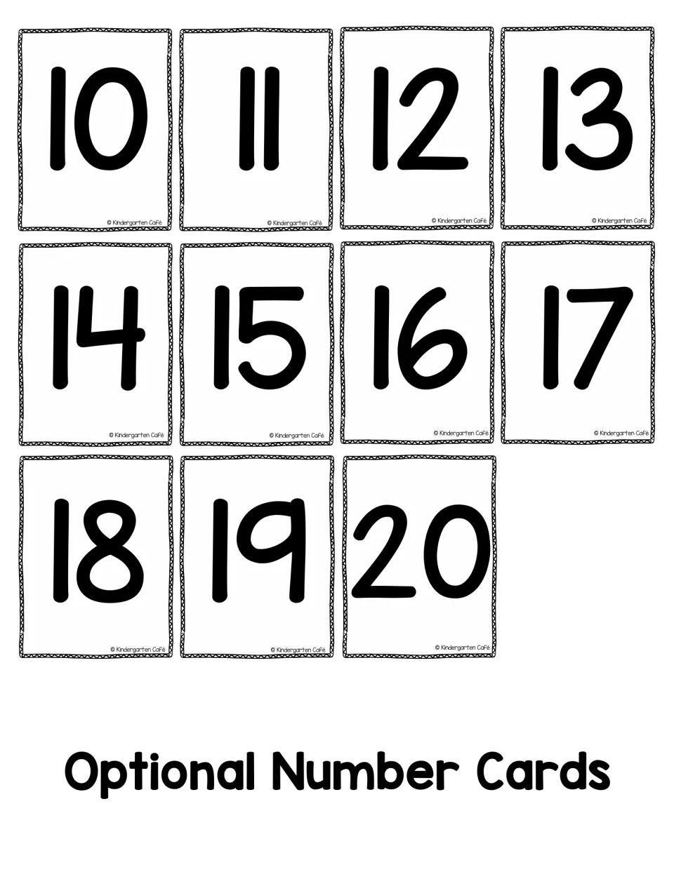 Optional number cards showing the numerals 10 through 20 for students to cut apart and use in teen number games