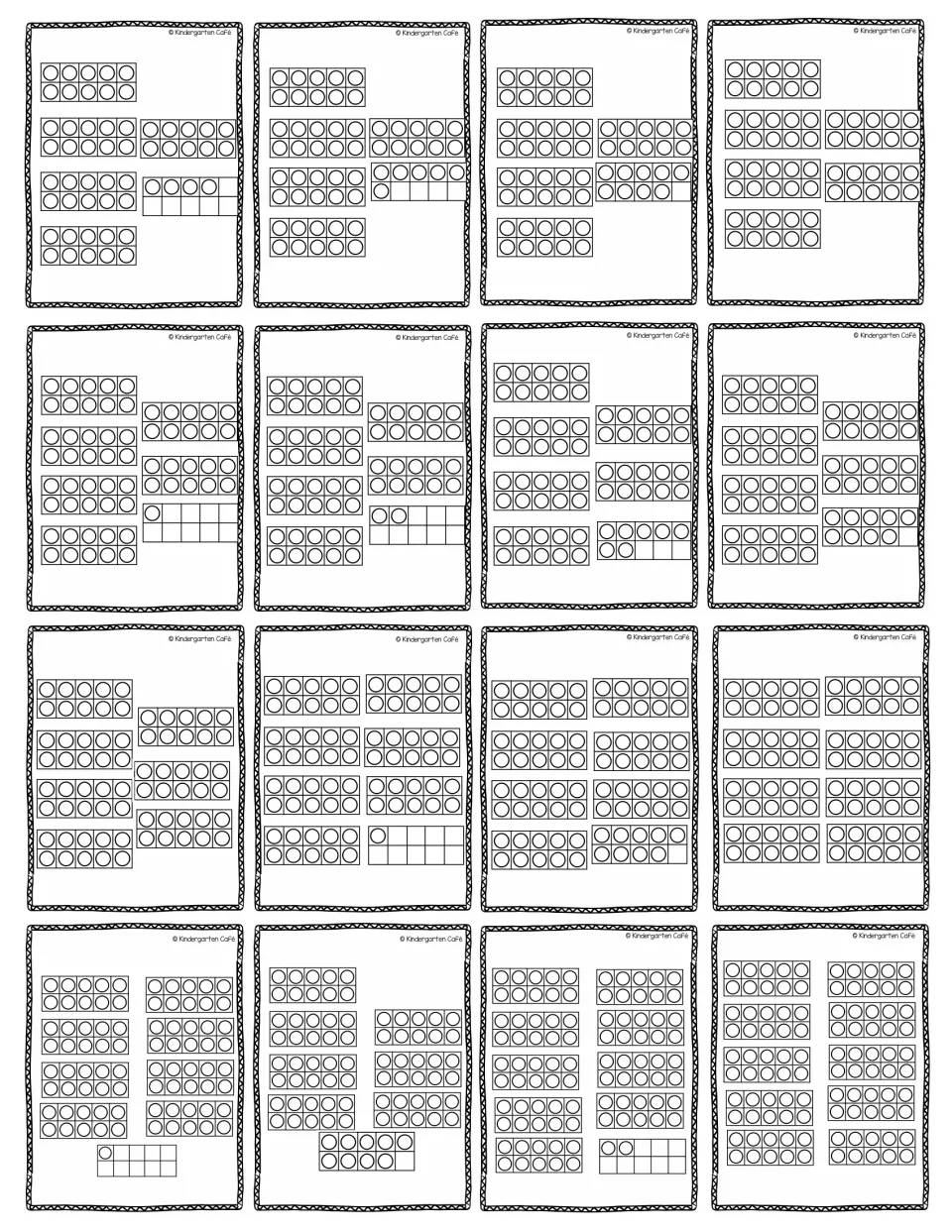 Unlabeled ten-frame cards showing quantities from 54 to 100; students count the full tens and extra ones to name each