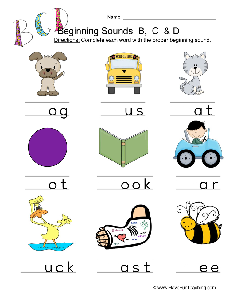 Beginning Sounds B C D Pictures Worksheet teaching resource preview