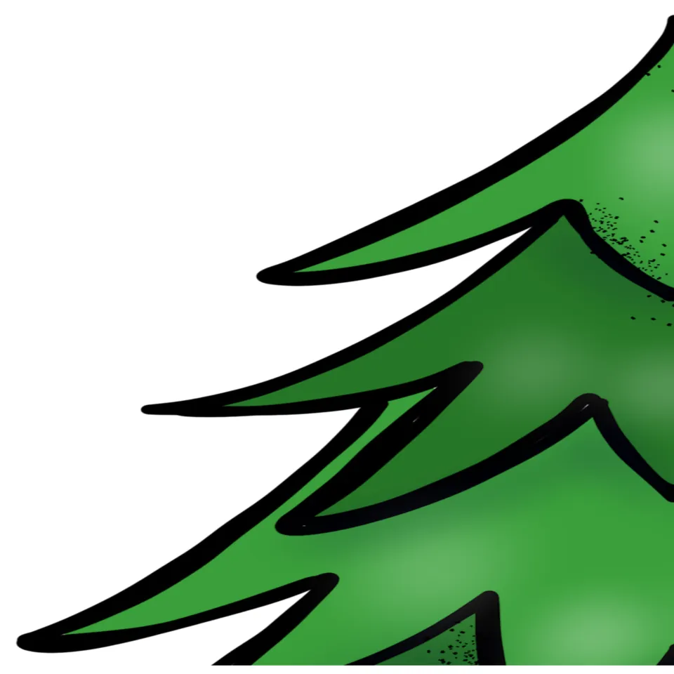 Large tree cut-out piece: top left section of green branches, joining three more pages to form one classroom Christmas tree