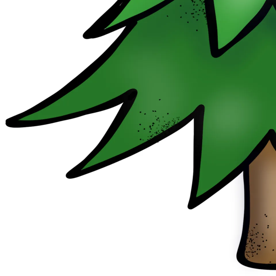 Large tree cut-out piece: bottom left green branches with the left half of the brown trunk for the class Christmas tree