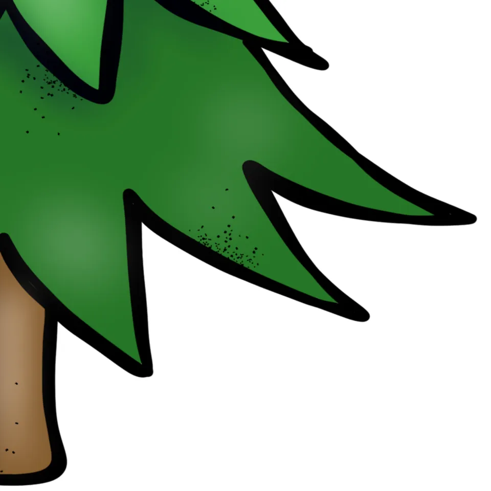 Large tree cut-out piece: bottom right green branches with the right half of the brown trunk, completing the class tree