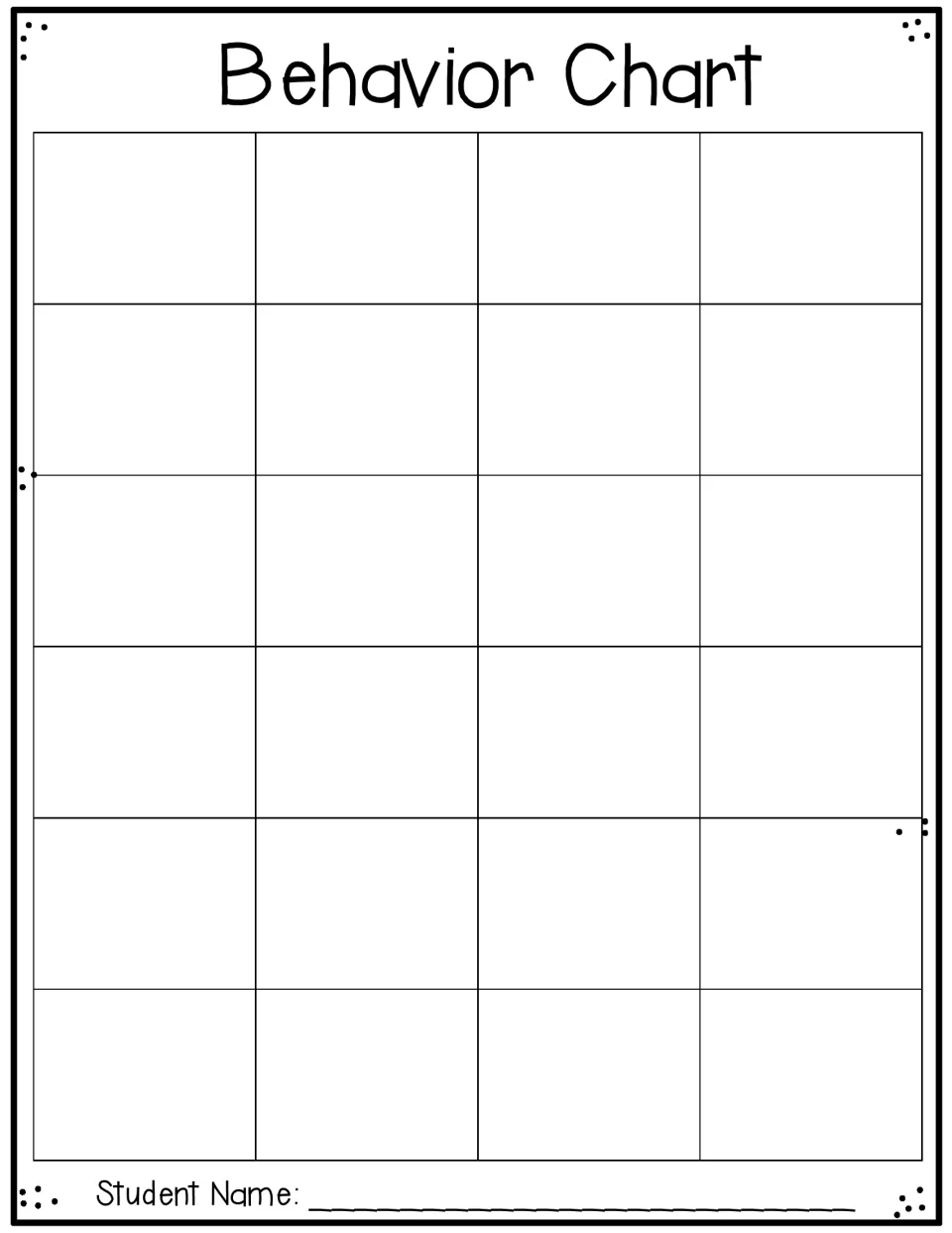 Student behavior record titled 'Behavior Chart' for dated daily smiley or sad faces and the student's name