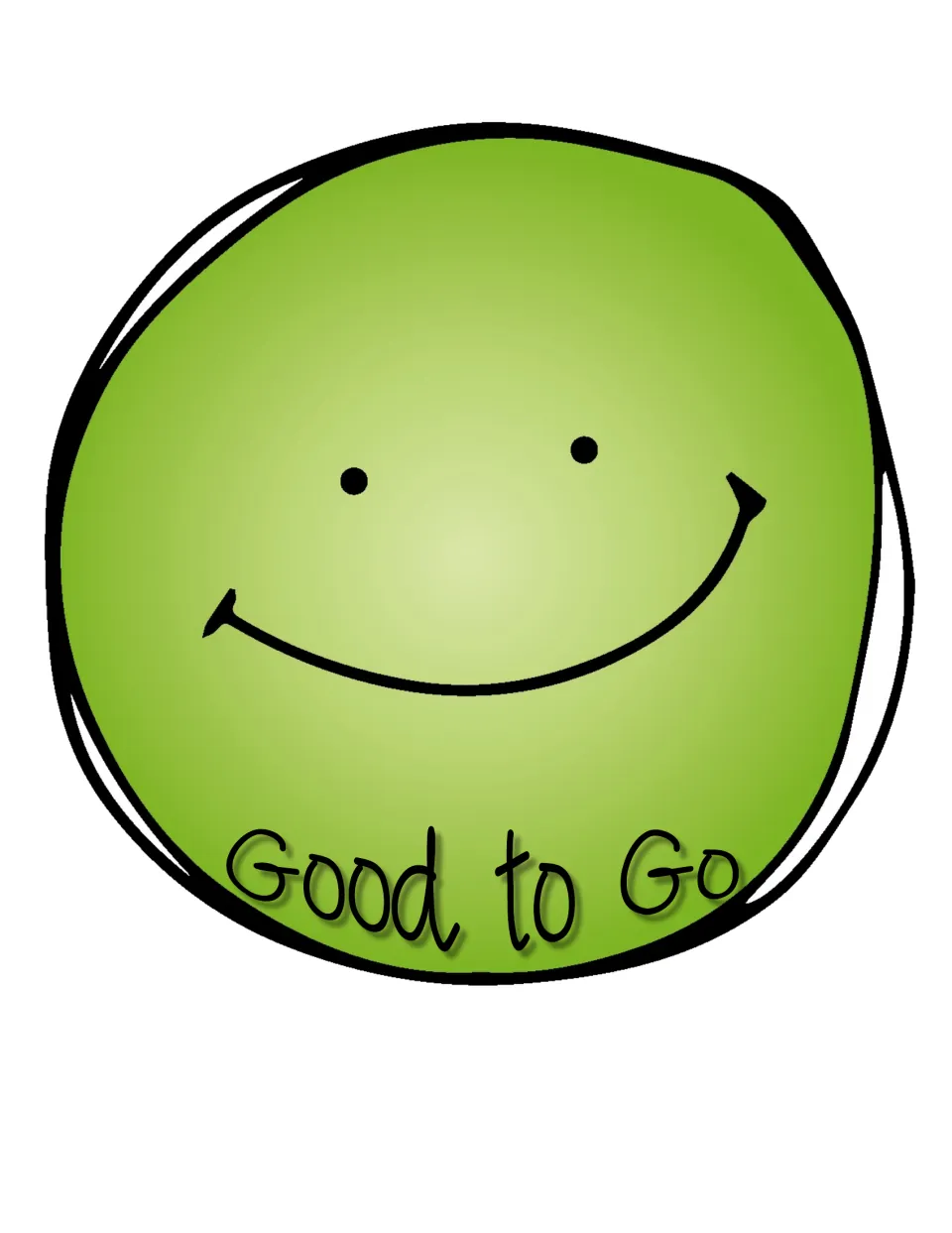 Green smiling face sign labeled 'Good to Go,' the top of the three-face classroom behavior clip chart