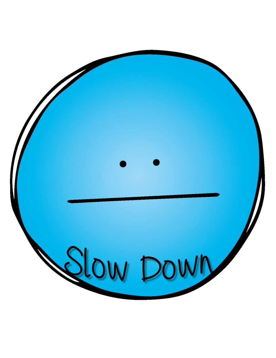 Blue neutral face sign labeled 'Slow Down,' the middle of the three-face classroom behavior clip chart