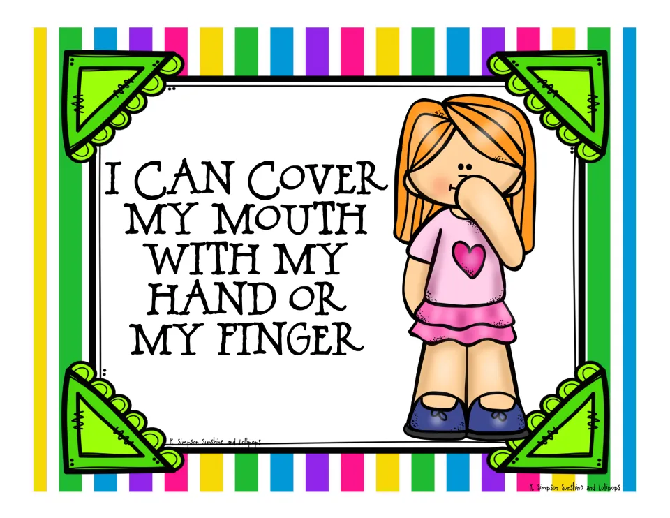 I Can Cover My Mouth with My Hand or My Finger poster showing a girl holding a hand over her mouth to keep from blurting