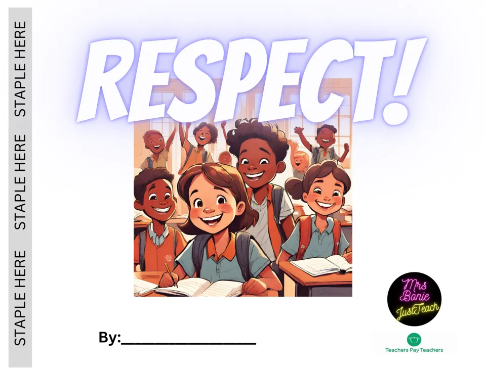 Respect social story cover featuring students in a classroom and a space for the student to add their name