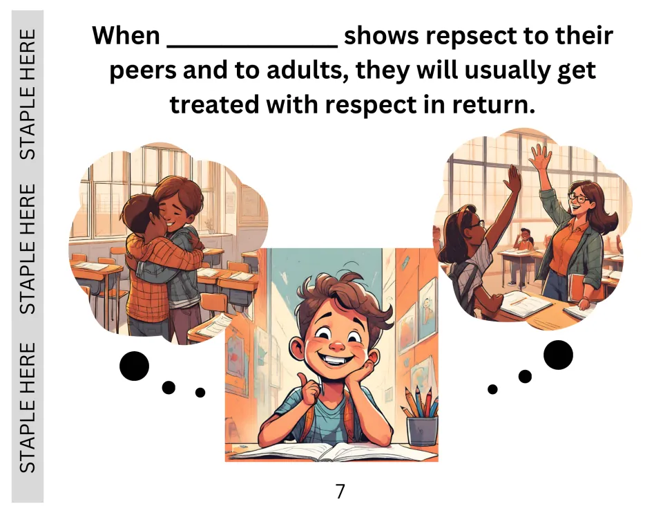 Social story page 7 says showing respect to peers and adults usually leads to being treated with respect
