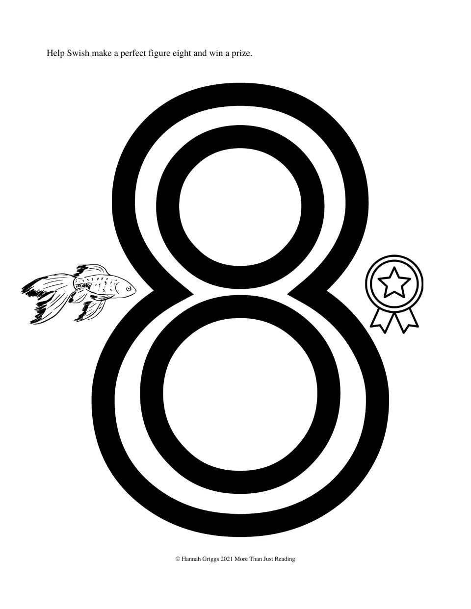 Figure-eight tracing activity asks students to help Swish make a perfect figure eight and win a prize
