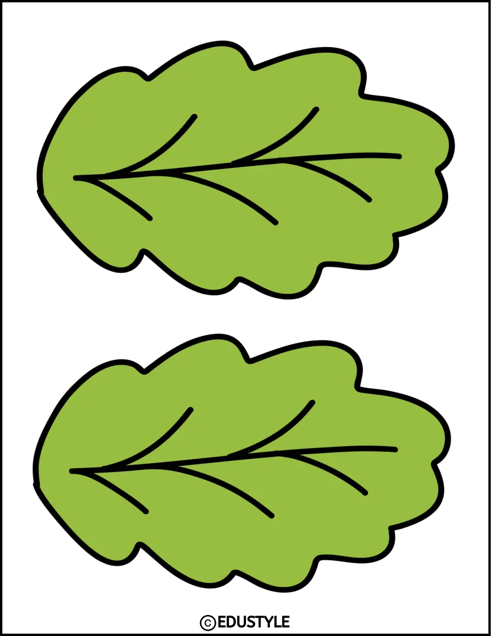 Two green leaf accents with black veins for the strawberry and summer bulletin board and door decor kit