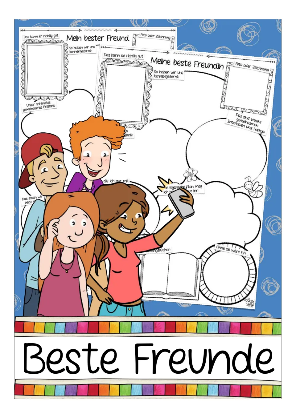 Cover of the German friendship resource, titled 'Beste Freunde' (Best Friends), showing both worksheets