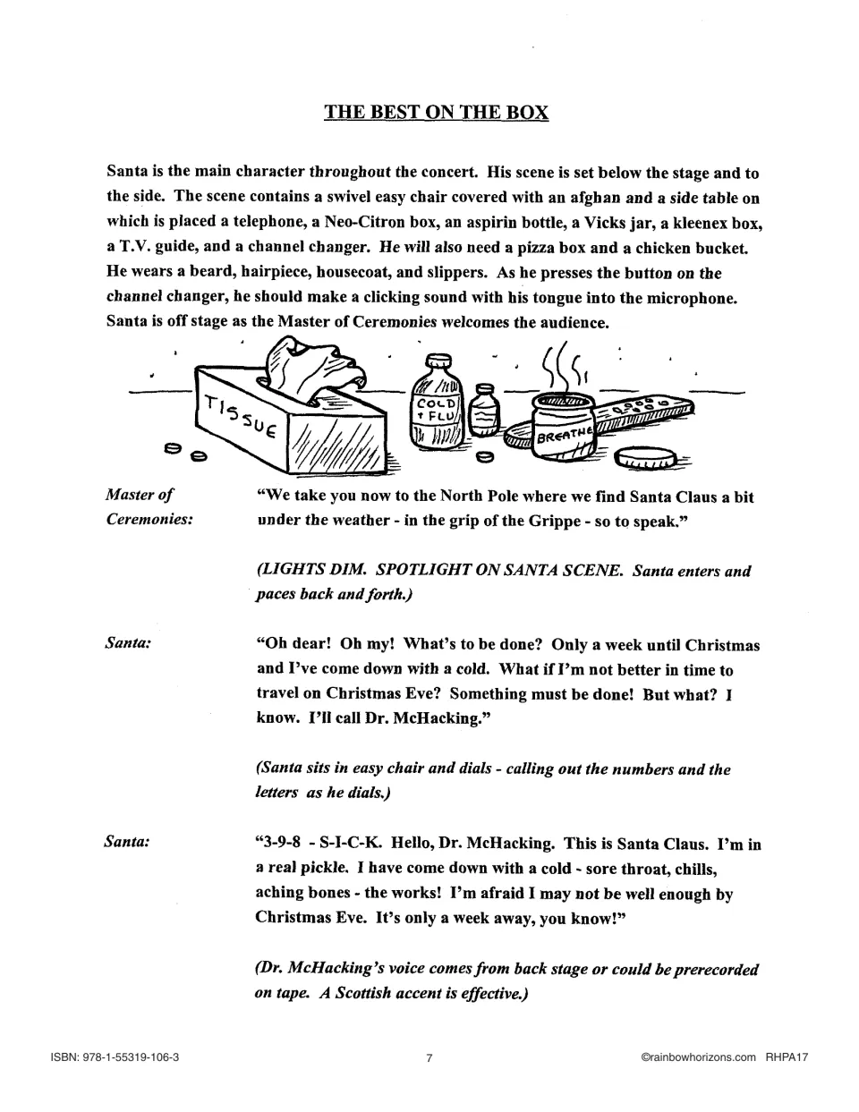Opening script: Santa's props and setup, the Master of Ceremonies' welcome, and Santa calling Dr. McHacking