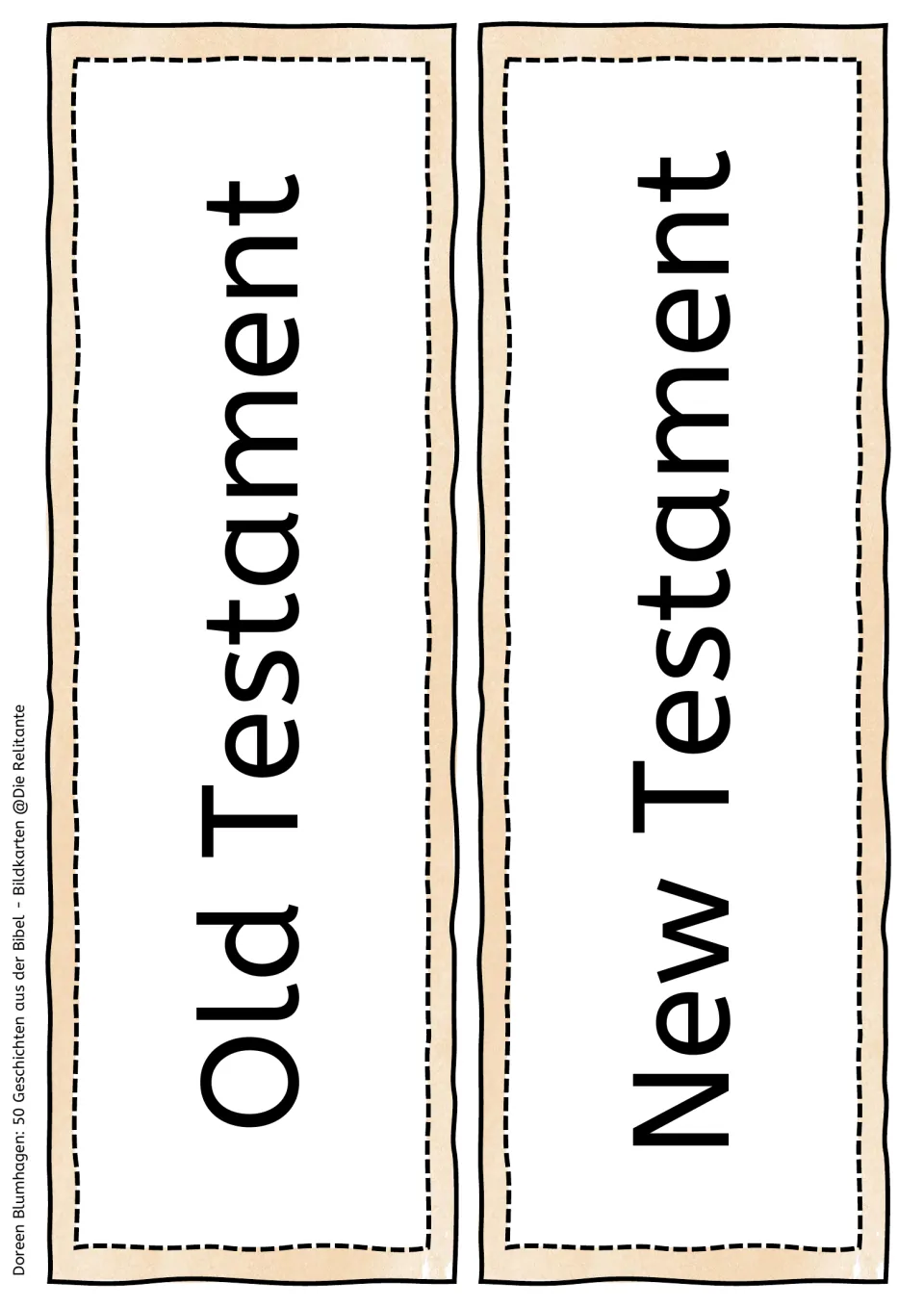 Old Testament and New Testament word cards used as headers when students sort the story picture cards by testament
