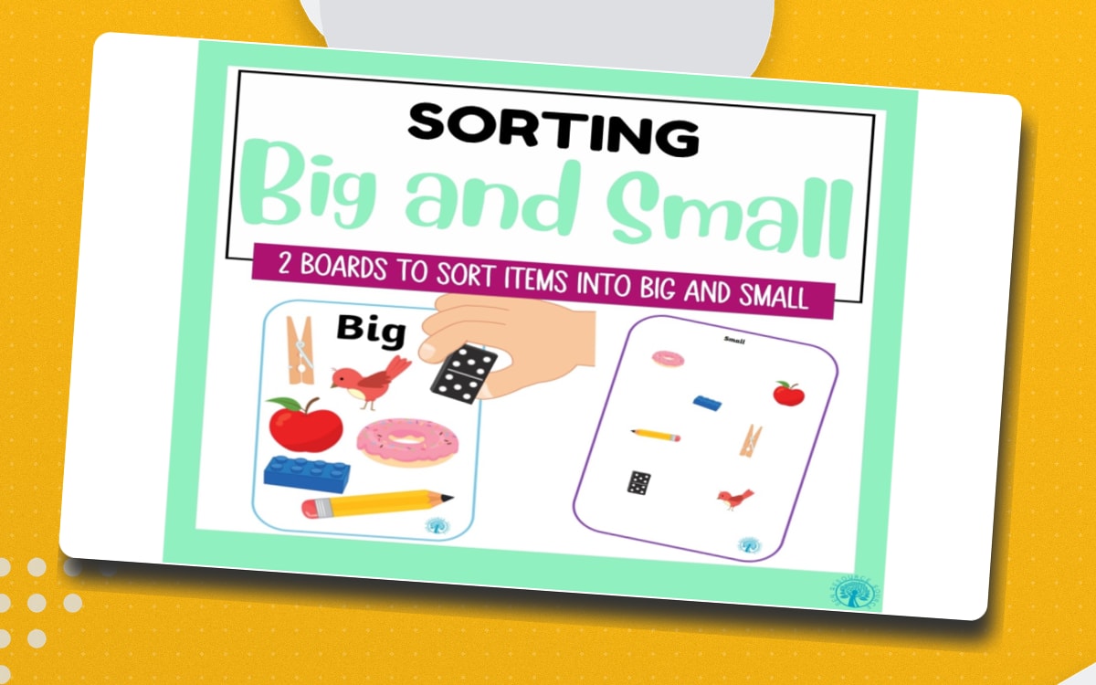 Big and Small Sorting preview: 'Big' and 'Small' sorting boards, one page each