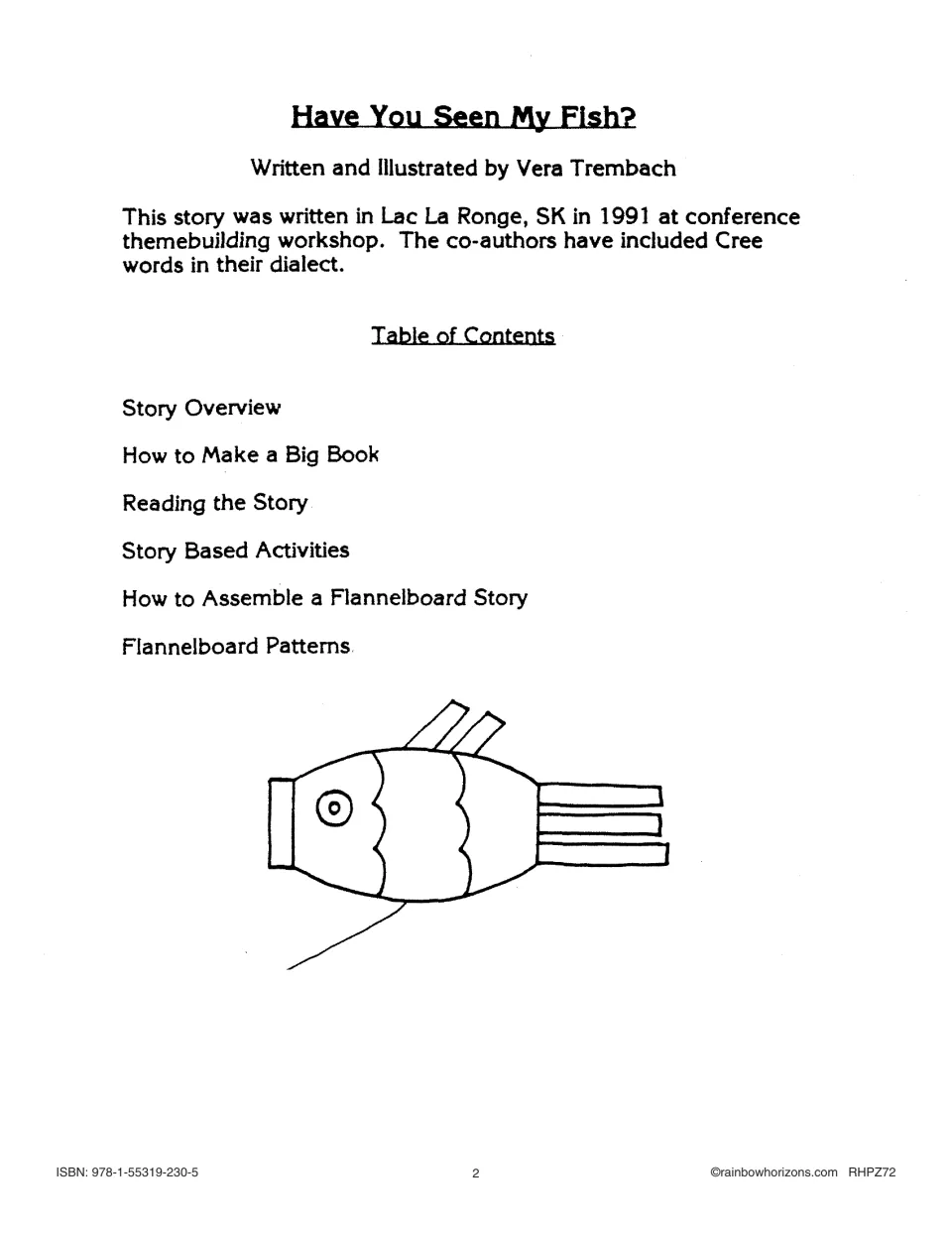 Story intro by Vera Trembach, written in Lac La Ronge, SK in 1991, with a table of contents listing six sections