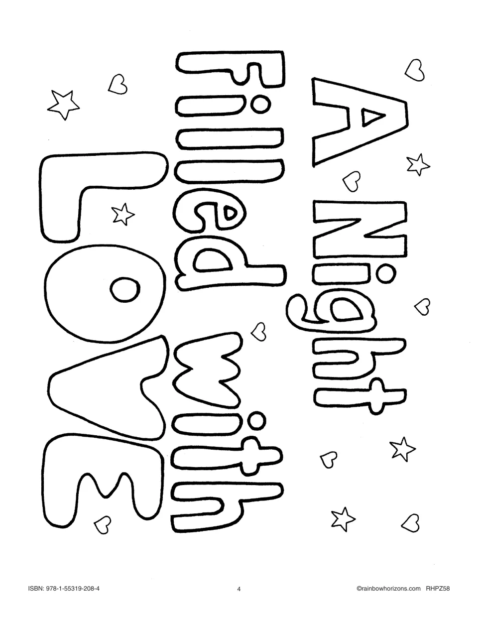 Cover lettering for the first Christmas big book reads “A Night Filled with LOVE,” ready to color