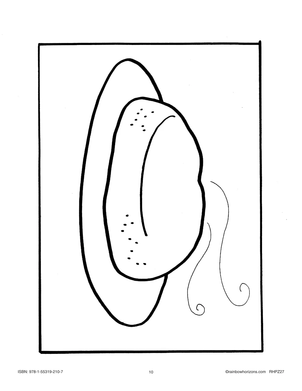 Big book illustration page: a bannock on a plate with steam rising, the picture for 'B is for bannock.'