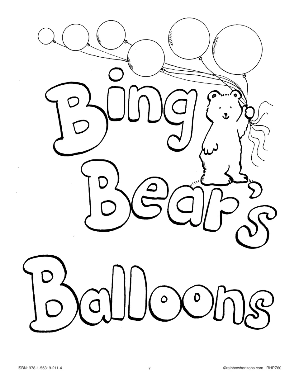 Big book cover titled 'Bing Bear's Balloons' shows the bear holding six balloons above the story lettering