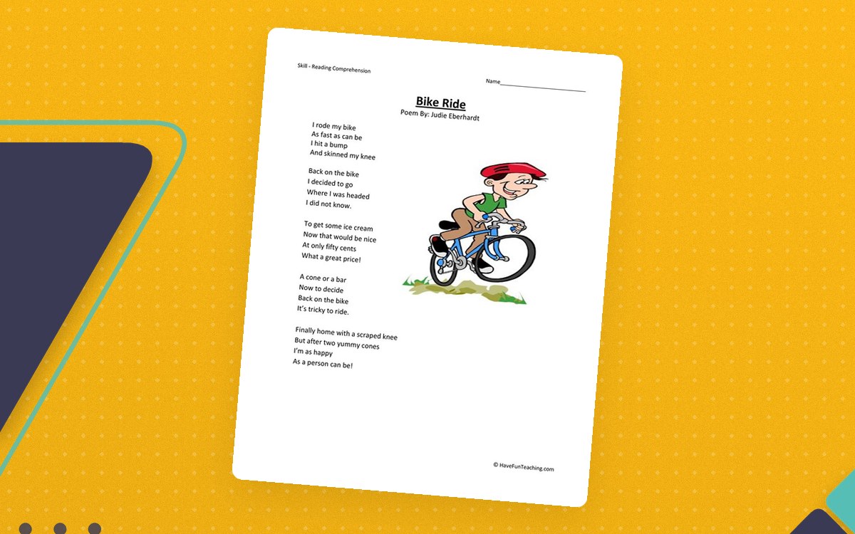 Bike Ride - Reading Comprehension Worksheet preview
