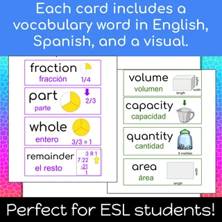 Bilingual 5th Grade Math Vocab Cards – ESL/ELL – sample page 2