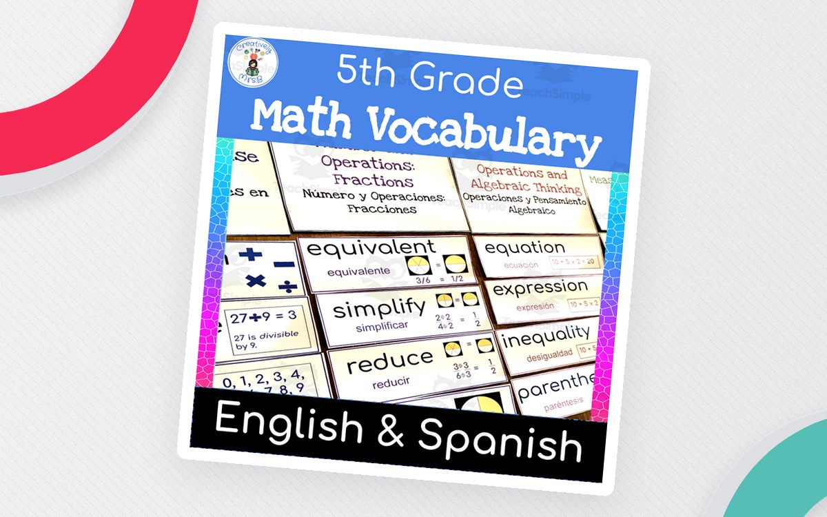 Bilingual 5th Grade Math Vocab Cards – ESL/ELL preview: Title page
