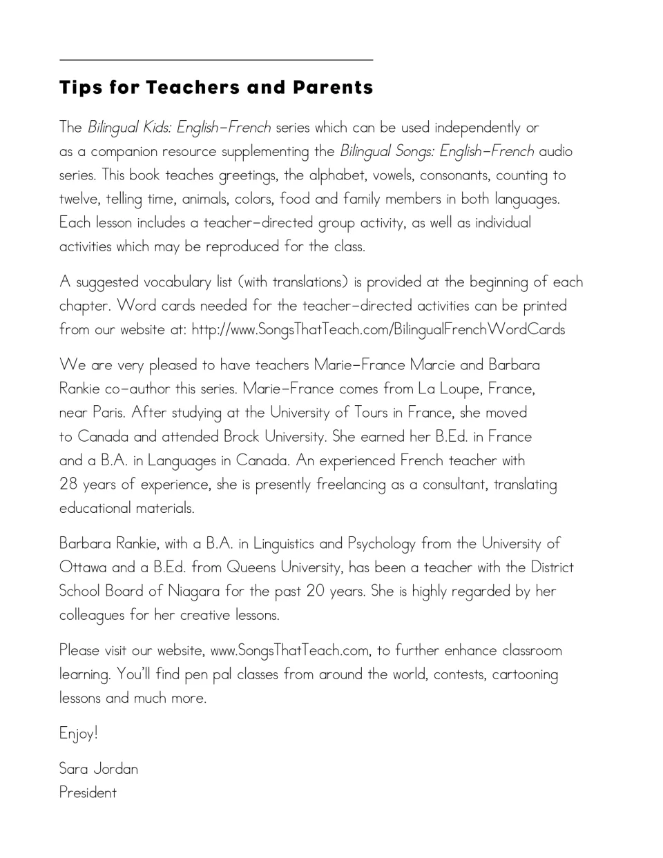 Tips for teachers and parents: how each lesson pairs a group activity with individual pages, word cards and author bios