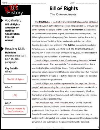 Bill of Rights Reading Packet for 5th Grade – sample page 3