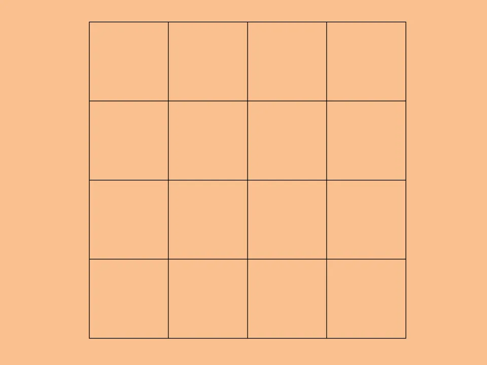 Blank 4 x 4 bingo board students fill with the answer numbers in random order before the review game begins