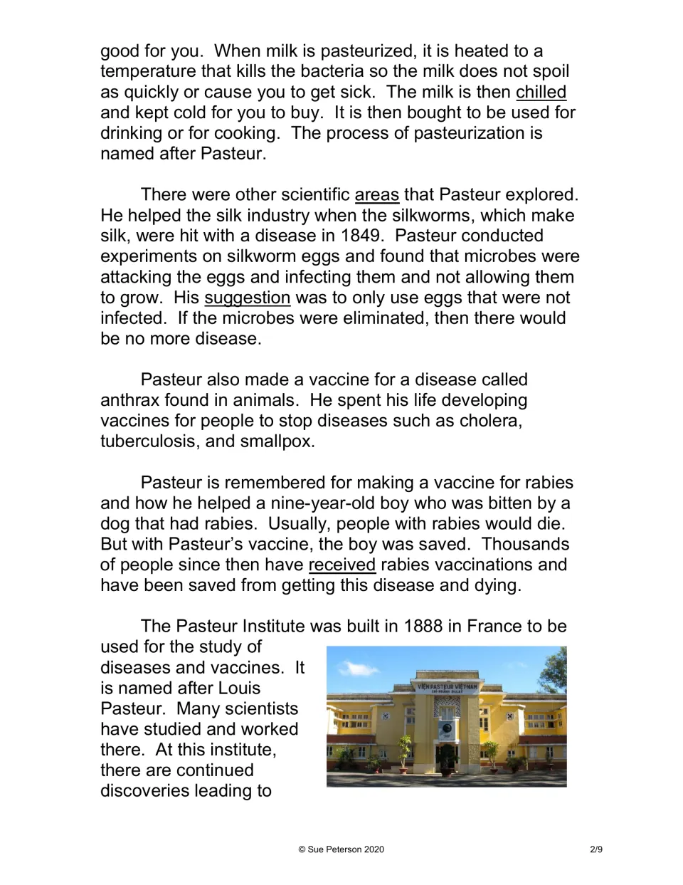 Biography continuation: milk pasteurization, silkworm disease, vaccines, and the founding of the Pasteur Institute