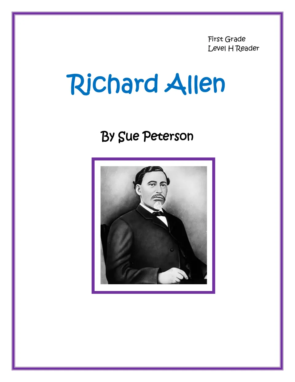 Cover of a First Grade Level H reader titled Richard Allen by Sue Peterson, with a black-and-white portrait of Allen