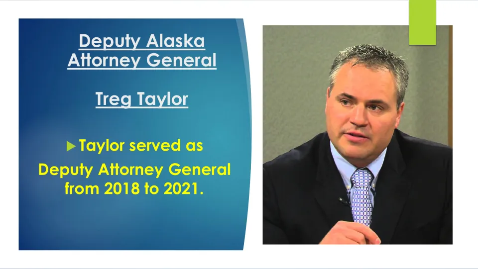 Deputy Attorney General slide: Taylor served in the deputy role from 2018 to 2021, shown in a photo beside the text