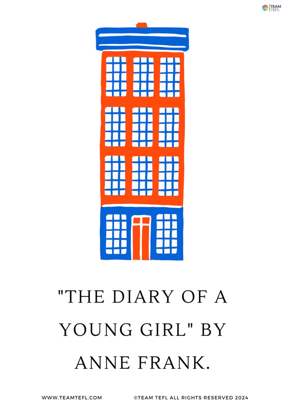 Enlarged biography flashcard 4: the title "The Diary of a Young Girl" and its author, Anne Frank
