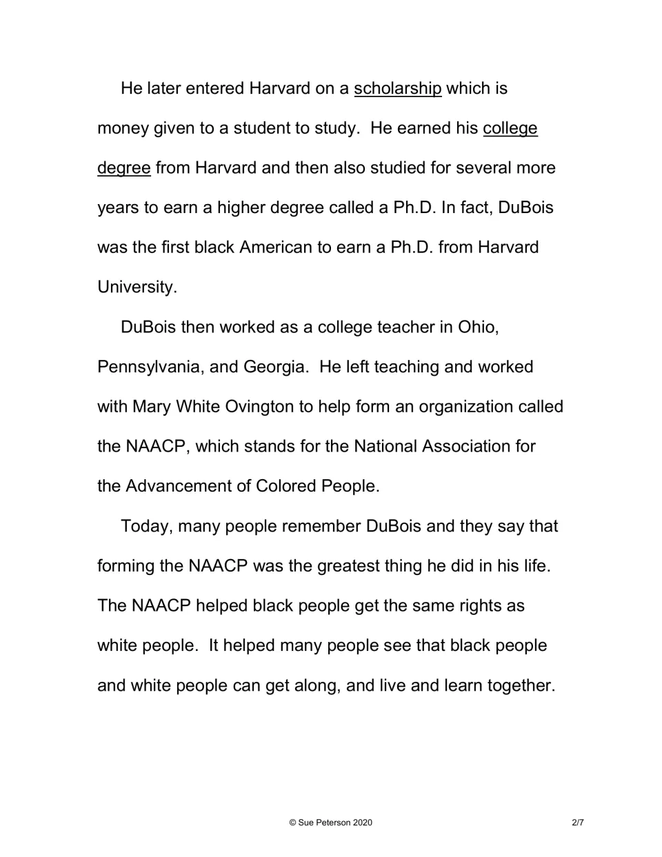 Biography part 2 covers DuBois's Harvard degrees, college teaching, and work helping form the NAACP